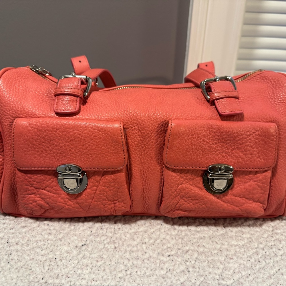 Maxx New York Pink Satchel with Textured Leather and Metal Hardware